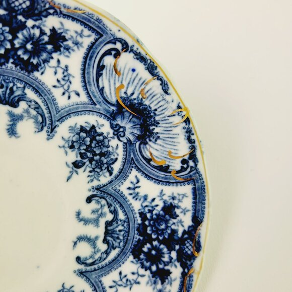 Antique J&G Meakin York Flow Blue Teacup and Saucer Gilded Gold c.1890-1910 - Picture 7 of 14